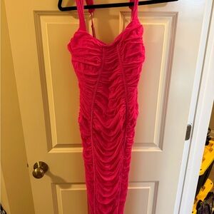 Fashion Nova Hot Pink Mesh Midi Dress